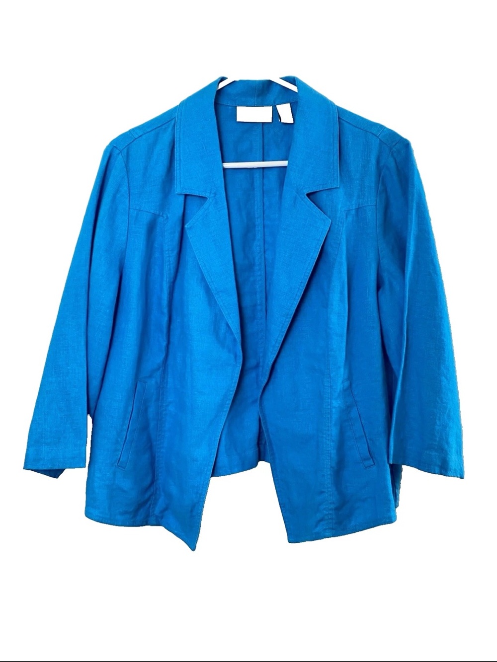 Chico's Turquoise Blue 100% Linen Cropped Blazer Jacket - Large